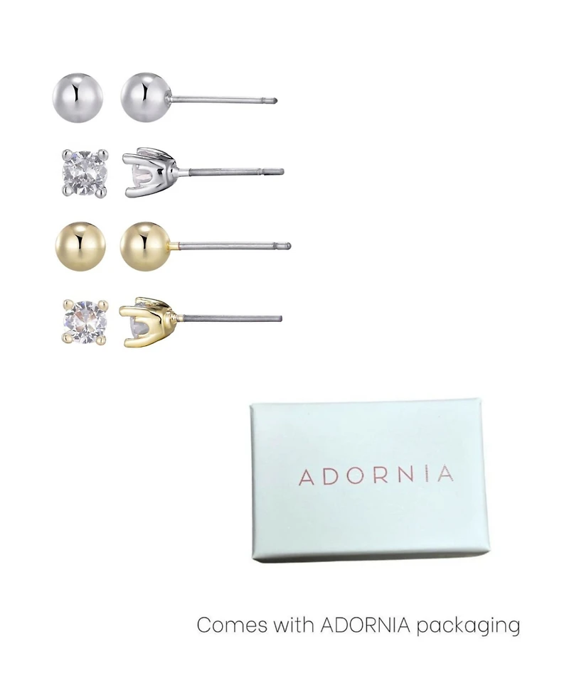 Adornia Gold Silver Cubic Zirconia Ball Solitaire Stud Set