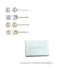 Adornia Gold Silver Cubic Zirconia Ball Solitaire Stud Set