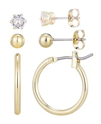 Adornia Gold Hoop, Solitaire and Ball Stud Set