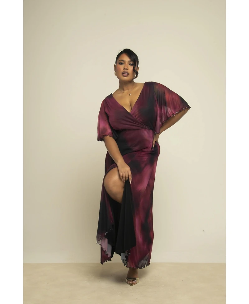Fashion-szn Curve Women's Abstract Print Mesh Maxi Dress