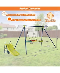 Gymax Kids 4-in-1 Swing Set for Backyard Heavy-Duty Metal Playset for 3-12 Years Old