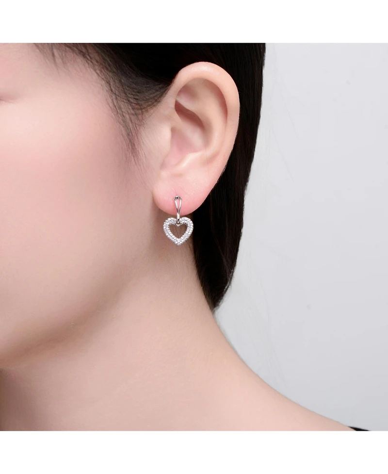 Rachel Glauber White Gold Plated with Clear Cubic Zirconia Heart Design Drop Earrings