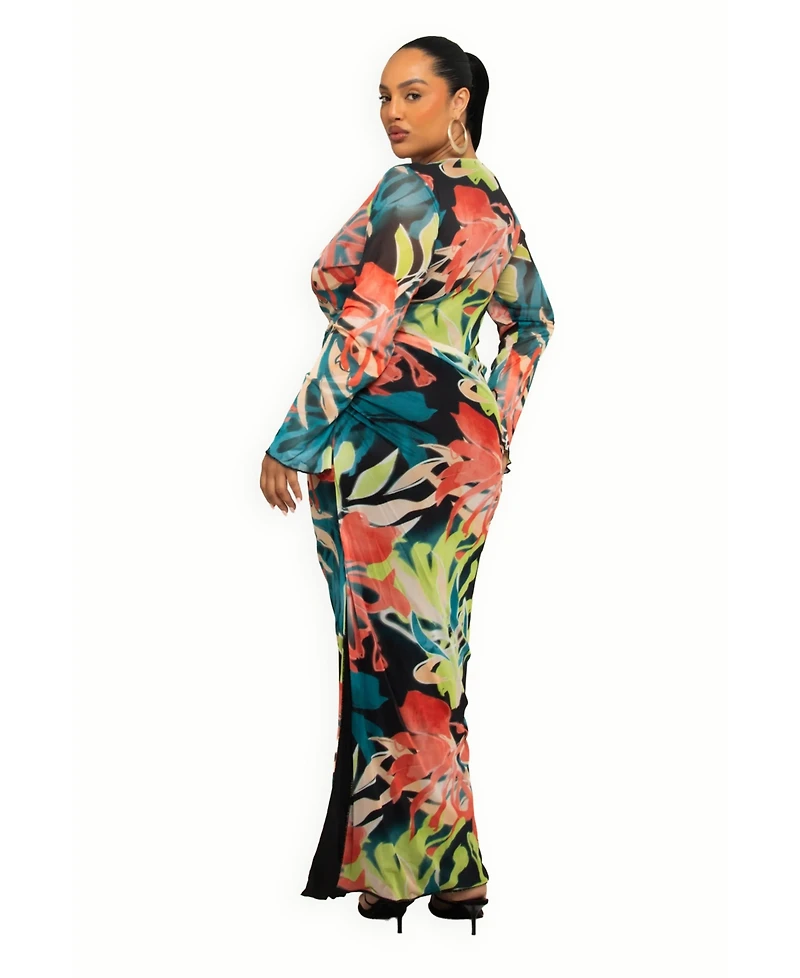 Fashion-szn Curve Women's Abstract Cowl Neck Maxi Dress
