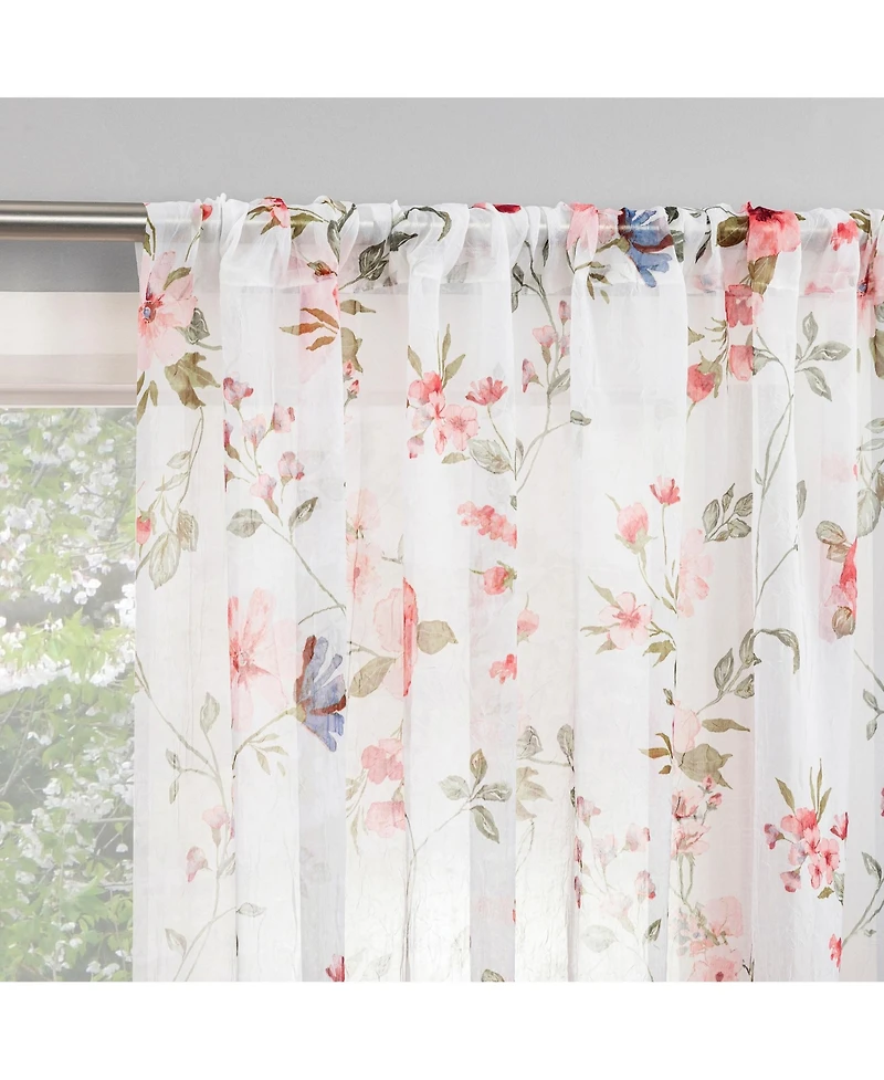 No. 918 Jennifer Floral Print Crushed Voile Sheer Rod Pocket Curtain Panel