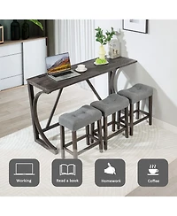 Casainc 4 Piece Bar Table Set with Power Outlet and 3 Padded Stools for Dining or Living Room