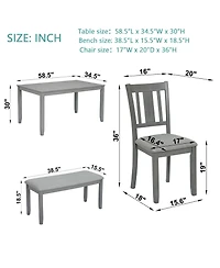 Casainc 6 Piece Dining Table Set with Rectangular Table, 4 Chairs and Bench for Dining Room