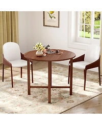 Gymax 36'' Foldable Kitchen Table Round Dining Table w/Solid Rubber Wood Legs