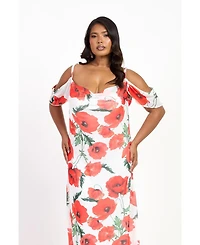 Fashion-szn Curve Women's Cold Shoulder Poppy Print Strappy Dress