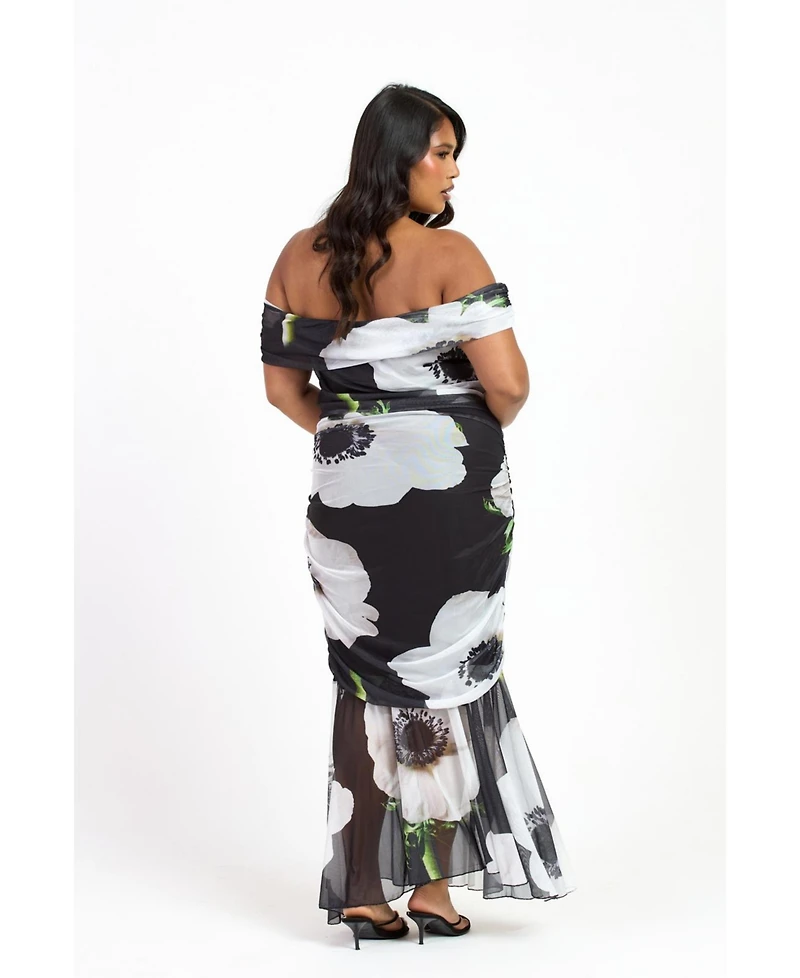 Fashion-szn Curve Women's Plus Bold Floral Ruched Midi Dress