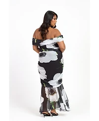 Fashion-szn Curve Women's Plus Bold Floral Ruched Midi Dress