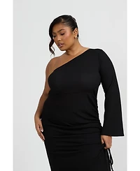Fashion-szn Curve Women's One Shoulder Flare Sleeve Maxi Dress