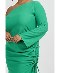 Fashion-szn Curve Women's One Shoulder Flare Sleeve Maxi Dress