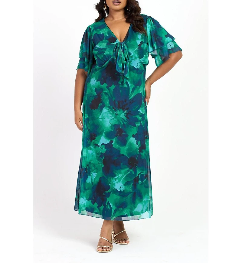 Fashion-szn Curve Women's Flutter Sleeve Midi Dress