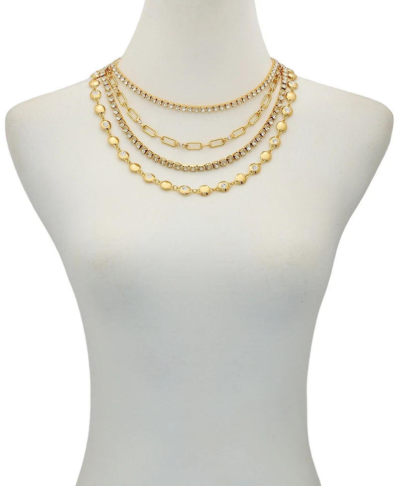 Guess Rhinestone Gold-Tone Multi-Row Necklace