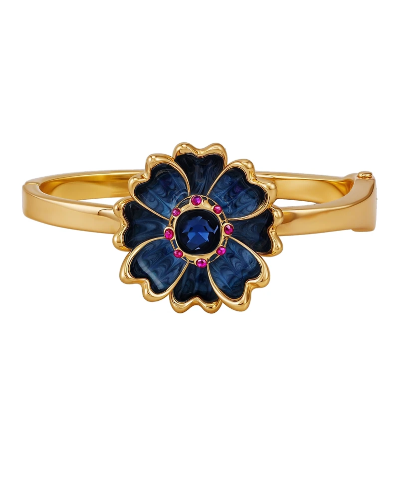 Guess Glass Stone Gold-Tone Floral Hinged Bangle Bracelet