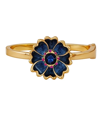 Guess Glass Stone Gold-Tone Floral Hinged Bangle Bracelet