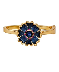 Guess Glass Stone Gold-Tone Floral Hinged Bangle Bracelet