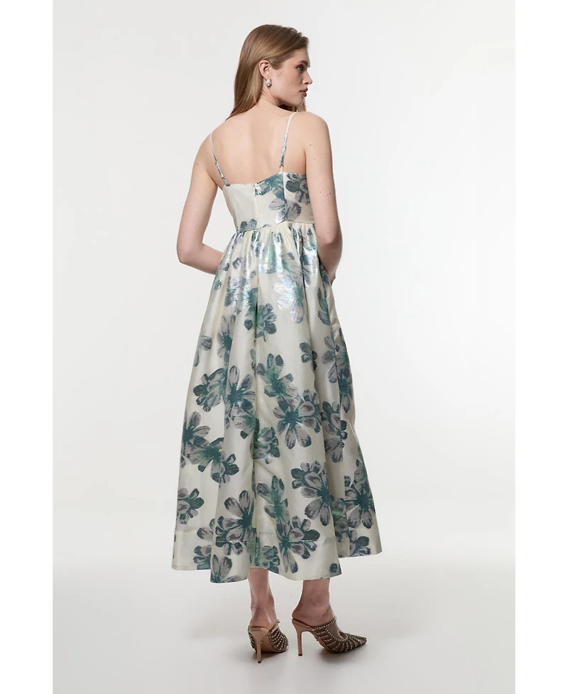 Karen Millen Women's Metallic Jacquard Midi Dress
