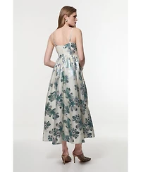 Karen Millen Women's Metallic Jacquard Midi Dress