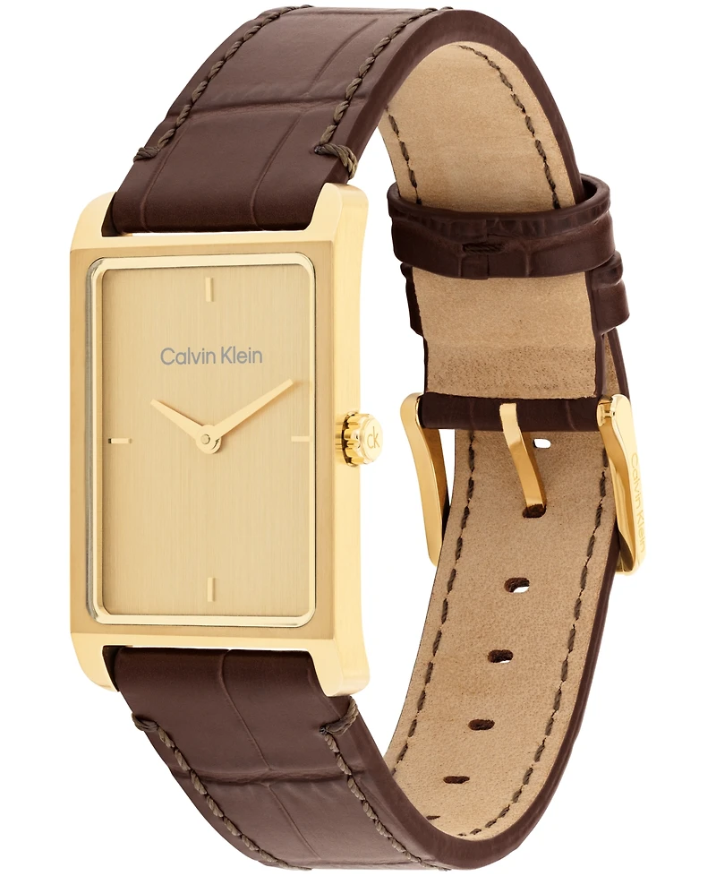 Calvin Klein Men's Dapper Brown Leather Strap Watch, 24mm