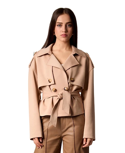 Blue Revival Women's Cropped Scuba Belted Trench Coat