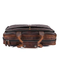 Aaron Leather Goods Quilted Full-Grain Leather Laptop Briefcase with Dual Zipper Compartments, Organizer Panel, and Padded Laptop Sleeve