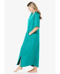 Dreams & Co. Petite Plus Long French Terry Zip-Front Robe
