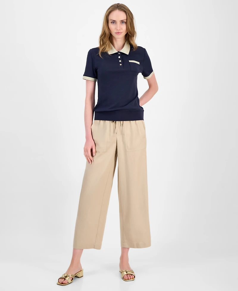 Tommy Hilfiger Women's Cotton Shine-Collar Polo Top