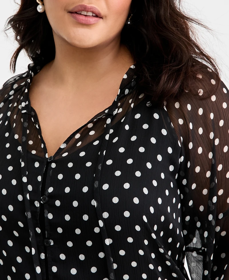 On 34th Trendy Plus Polka-Dot Crinkle-Chiffon Blouse, Macy's Exclusive