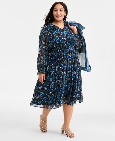 On 34th Trendy Plus Ruffled-Collar Midi Dress, Macy's Exclusive