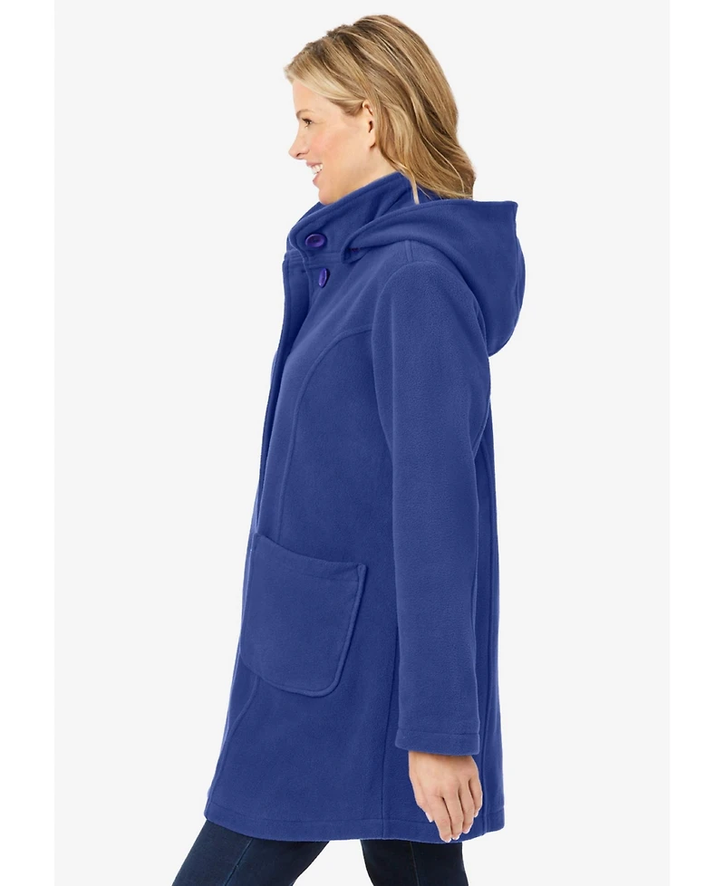 Woman Within Women's Hooded A-Line Fleece Coat