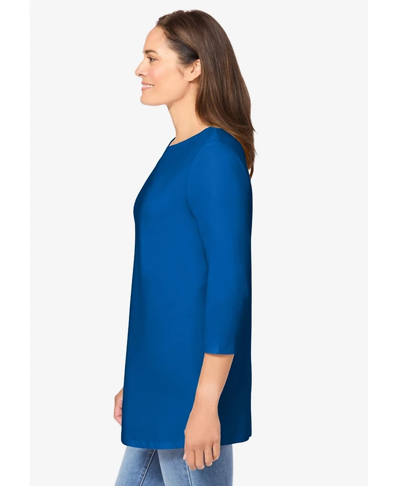 Woman Within Plus Perfect Three-Quarter Sleeve Crewneck Tee