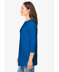 Woman Within Plus Perfect Three-Quarter Sleeve Crewneck Tee