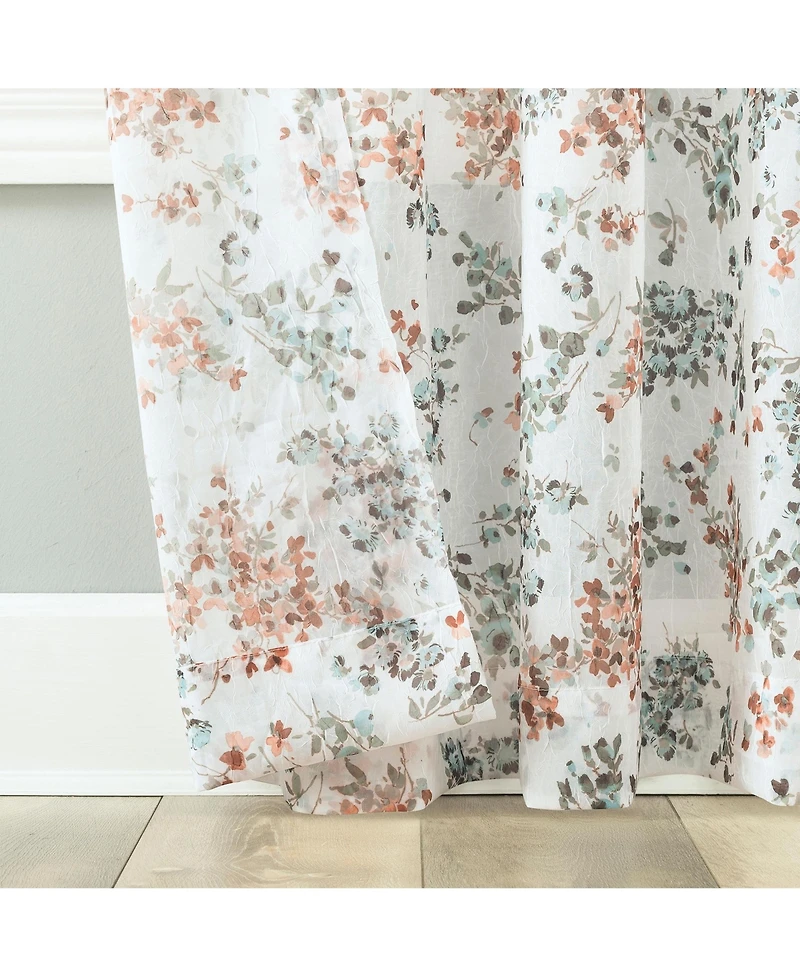 No. 918 Alethea Floral Print Crushed Voile Sheer Rod Pocket Curtain Panel