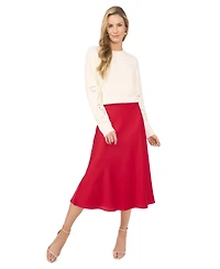 CeCe Women's A-line Side-Zip Satin Midi Skirt