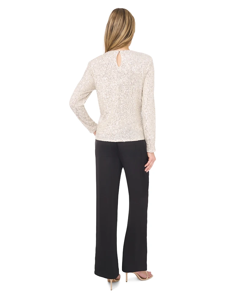 CeCe Women's Long Sleeve Crew Neck Sequin Blouse