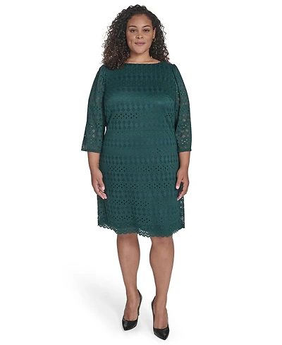 Jessica Howard Plus Lace 3/4-Sleeve Shift Dress