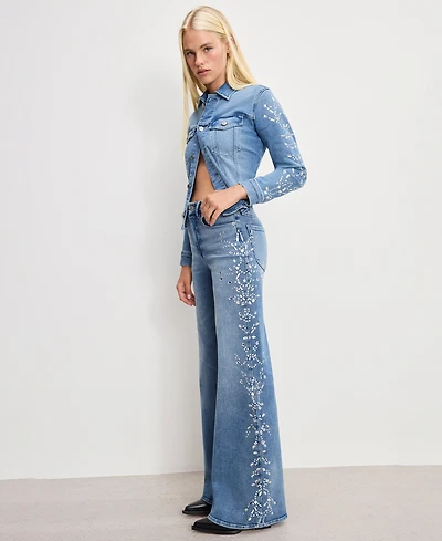 Good American Women's Dolly Joleans Embellished High Rise Jeans