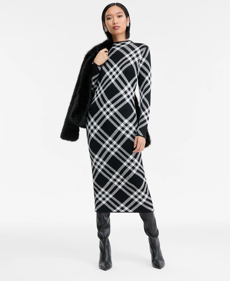 I.n.c. International Concepts Women's Plaid Knit Midi Dress, Macy's Exclusive