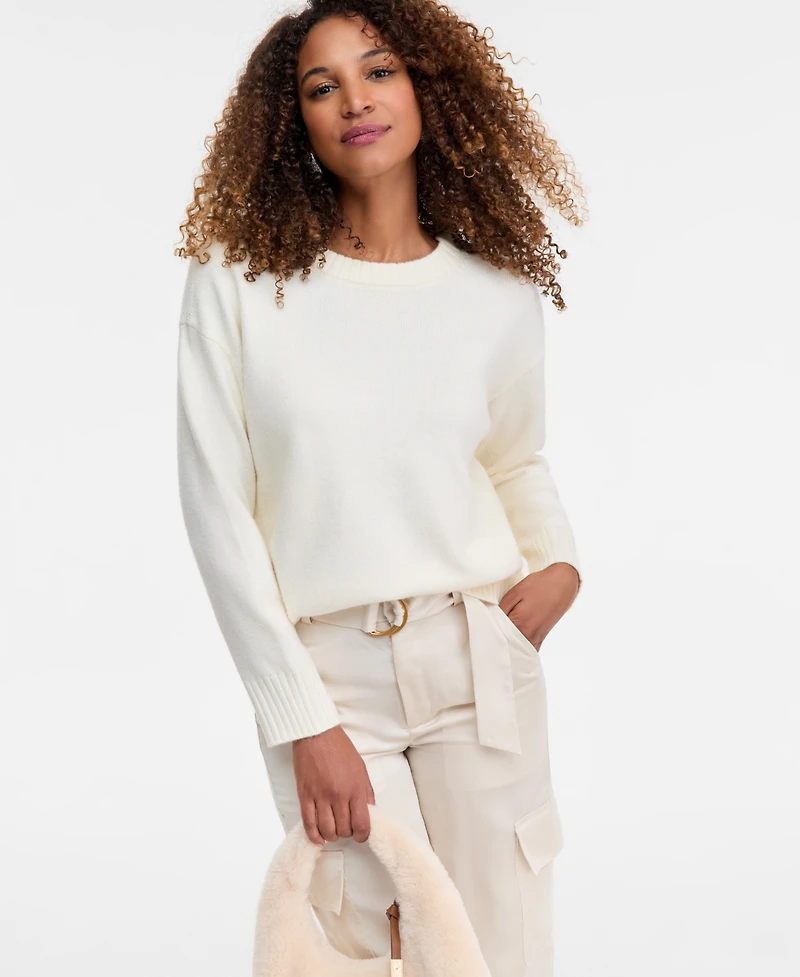 I.n.c. International Concepts Women's Ribbed-Trim Crewneck Pullover Sweater, Macy's Exclusive