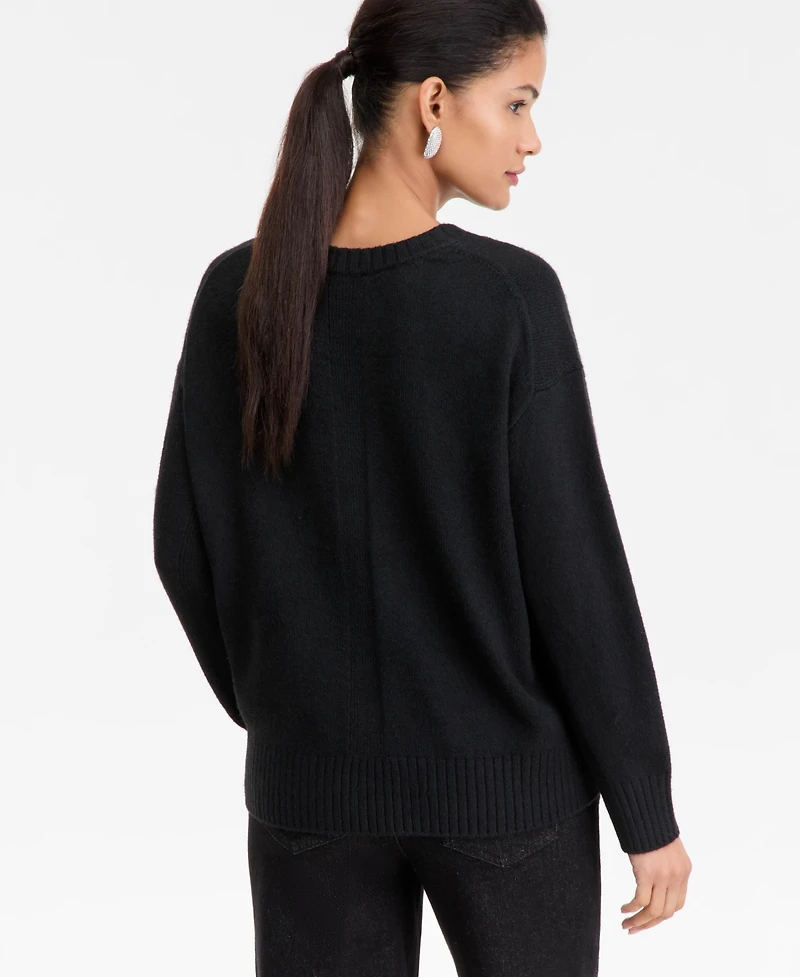 I.n.c. International Concepts Women's Ribbed-Trim Crewneck Pullover Sweater, Macy's Exclusive