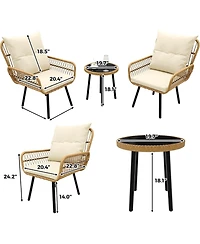 gaomon 3 Piece Patio Bistro Set, Outdoor Wicker Conversation Set with Round Glass Top Coffee Table and Cushioned Chair, All-Weather Rattan Patio Furni