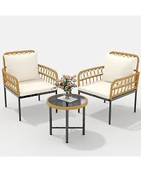 gaomon 3 Pieces Wicker Patio Bistro Sets Outdoor Conversation Sets with Glass Top Side Table and 2 Modern Rattan Chairs, Patio Furniture Set for Apart