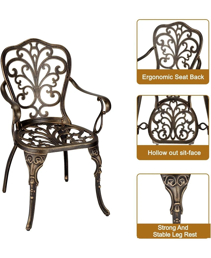 gaomon Patio Bistro Sets 3 Piece Outdoor Cast Aluminum Patio Bistro Set, Patio Table and Chairs Set of 2 with Umbrella Hole for Yard, Garden, Balcony,