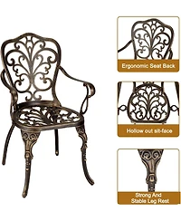 gaomon Patio Bistro Sets 3 Piece Outdoor Cast Aluminum Patio Bistro Set, Patio Table and Chairs Set of 2 with Umbrella Hole for Yard, Garden, Balcony,