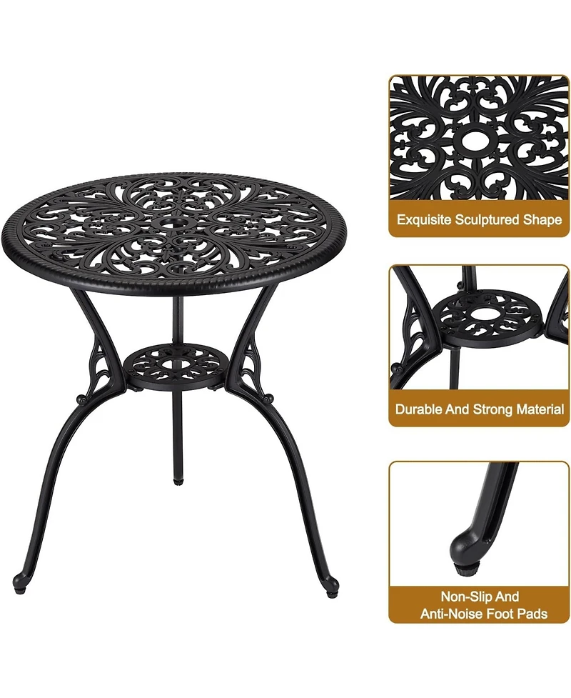 Patio Bistro Sets 3 Piece Outdoor Cast Aluminum Patio Bistro Set, Patio Table and Chairs Set of 2 with Umbrella Hole for Yard, Garden, Balcony, Poolsi
