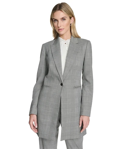 Calvin Klein Women's Houndstooth One-Button Long Jacket