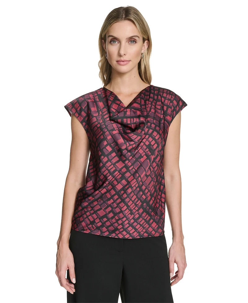 Calvin Klein Women's Short Sleeve Cowl Neck Pull-On Blouse