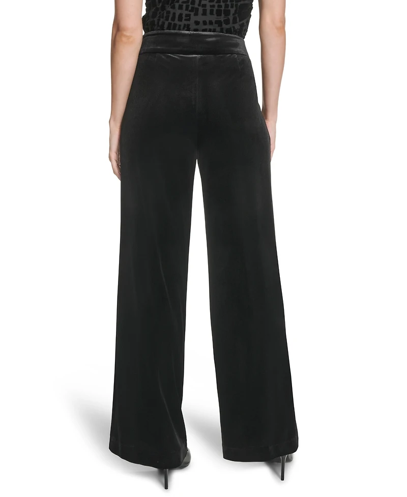 Calvin Klein Women's Wide-Leg Mid-Rise Velvet Pants