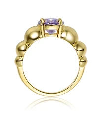 Genevive Sterling Silver 14K Gold Plated with Purple Cubic Zirconia Center Design Ring